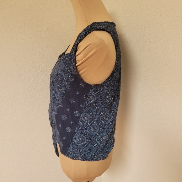 Lucky Brand Blue Patterned Sleeveless Top Tie Front - Picture 3 of 4